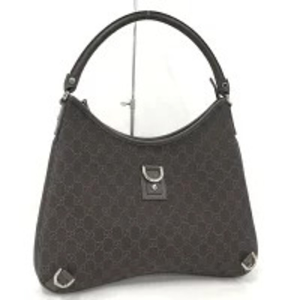 GUCCI Shoulder Bag GG Canvas Leather Dark Brown